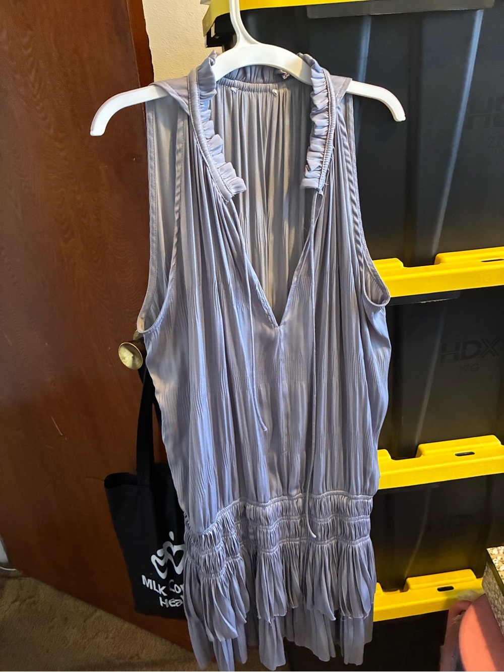 Light Lavender Pleated Sleeveless Ruffled V-Neck Dress